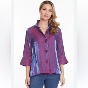 NWT Ali Miles Women Plus 3X Shimmer Woven Wire Collar 3/4 Cuffed Sleeve Tunic